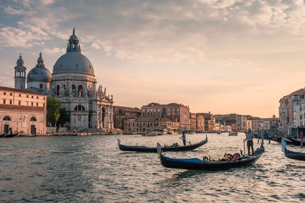 Gondola boats in Venice Italy